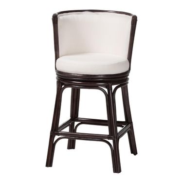 Alsip Rattan Counter Stool with Swivel Seat In Espresso and White