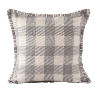 Altar 20" x 20" Poly Filled Denver Hand-Woven Plaid Indoor/Outdoor Throw Pillow In Ivory and Light Gray