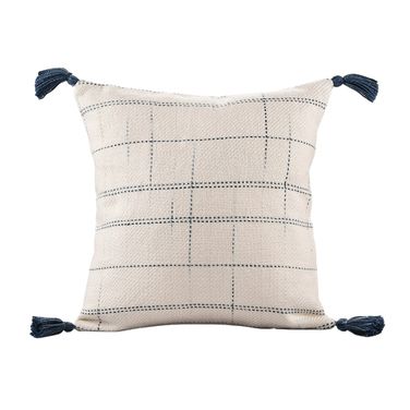 Altar Denver Hand-Woven Geometric Indoor/Outdoor Throw Pillow Cover In Ivory and Blue