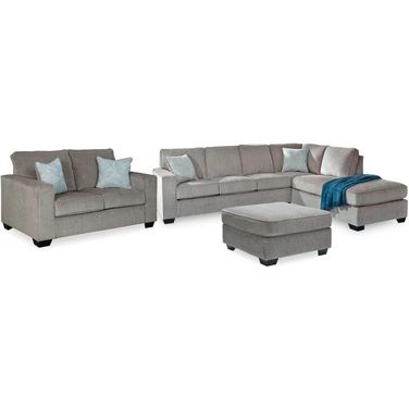 Altari 2-Piece Sleeper Sectional, Loveseat and Ottoman In Alloy