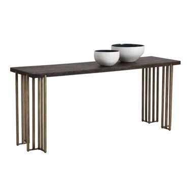 Alto Console Table In Espresso and Antique Brass