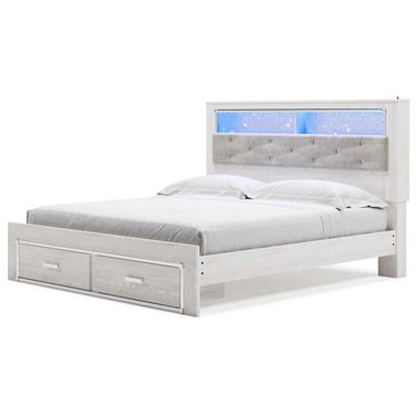 Altyra King Upholstered Bookcase Bed with Storage In White