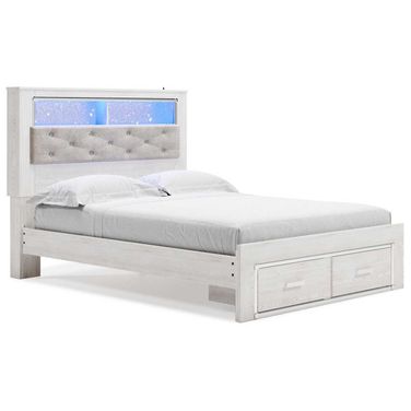 Altyra Queen Upholstered Bookcase Bed with Storage In White