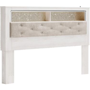 Altyra White King Upholstered Panel Bookcase Headboard Only