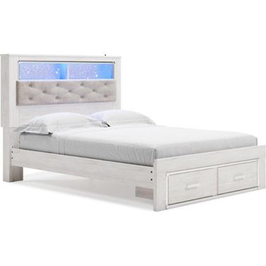 Altyra White Queen Panel Bookcase Storage Bed