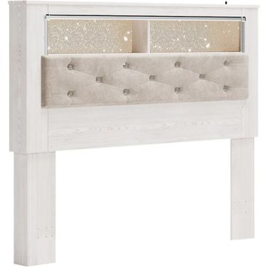 Altyra White Queen Upholstered Panel Bookcase Headboard Only