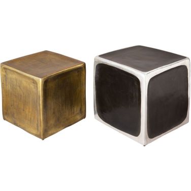 Aluminum Square Block End Tables Set of 2 In Black Silver and Antique Brass