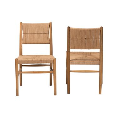 Alva Handwoven Side Chair Set of 2 with Mahogany Wood Frame In Honey and Brown