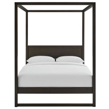 Alva King Wood Canopy Platform Bed In Smoked Oak