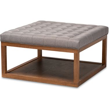 Alvere Modern And Contemporary Grey Fabric Upholstered Walnut Finished Cocktail Ottoman
