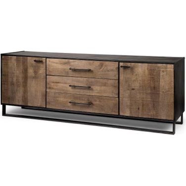 Alvin Brown Solid Wood With Black Metal Frame 3 Drawer 2 Cabinet Door Sideboard
