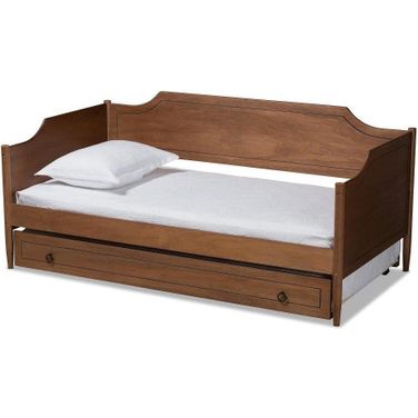 Alya Classic Traditional Farmhouse Walnut Brown Finished Wood Twin Size Daybed with Roll-Out Trundle Bed