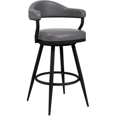 Amador 26 Inch Counter Height Barstool In A Black Powder Coated Finish and Vintage Gray Faux Leather