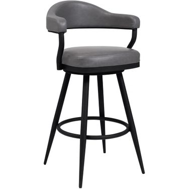 Amador 30 Inch Bar Height Barstool In A Black Powder Coated Finish and Vintage Gray Faux Leather