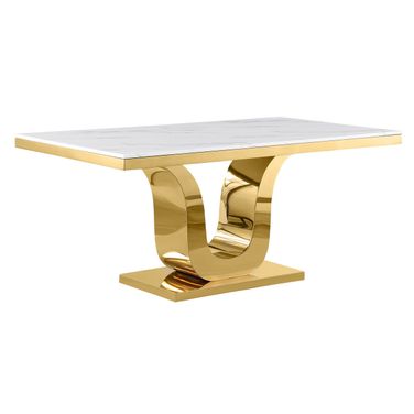 Amahle 66 x 38 Inch Dining Table In White Marble and Gold Steel