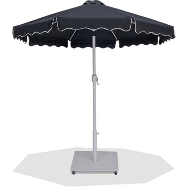 Amalfi Cream Piping Aluminum Patio Umbrella with Base Sets In Matte White and Black Fabric