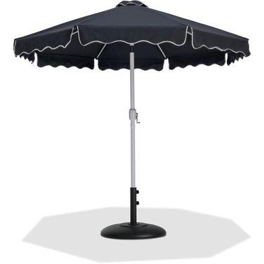 Amalfi Cream Piping Aluminum Patio Umbrella with Base Sets In Black Fabric and Matte White