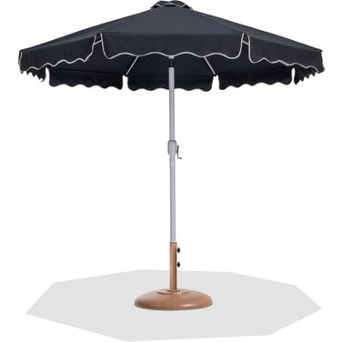 Amalfi Cream Piping Aluminum Patio Umbrella with Base Sets In Black Fabric and Matte White