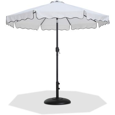 Amalfi Black Piping Aluminum Patio Umbrella with Base Sets In White Fabric and Matte Black
