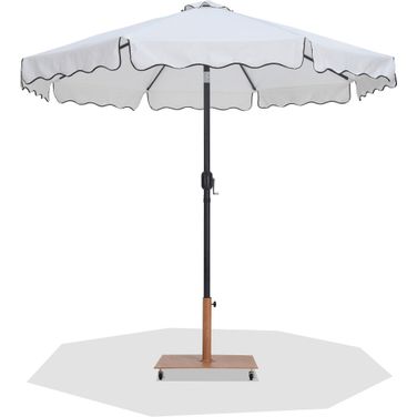 Amalfi Black Piping Aluminum Patio Umbrella with Base Sets In Matte Black and White Fabric
