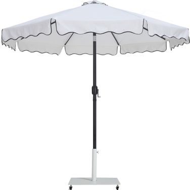 Amalfi Black Piping Aluminum Patio Umbrella with Base Sets In White Fabric and Matte Black