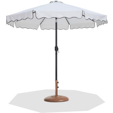 Amalfi Black Piping Aluminum Patio Umbrella with Base Sets In Matte Black and White Fabric