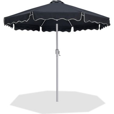 Amalfi Cream Piping Patio Umbrellas In Black Fabric and Matte White
