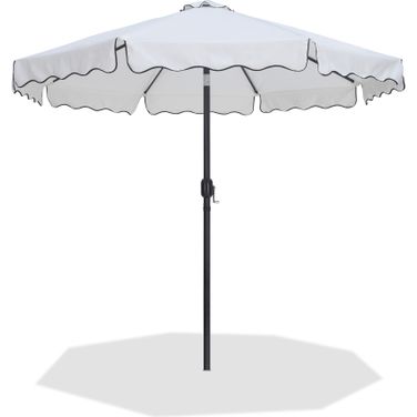 Amalfi Black Piping Patio Umbrellas In White Fabric and Matte Black