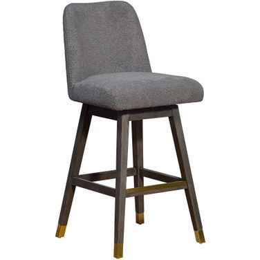 Amalie Swivel Bar Stool In Gray Oak Wood Finish with Gray Boucle Fabric
