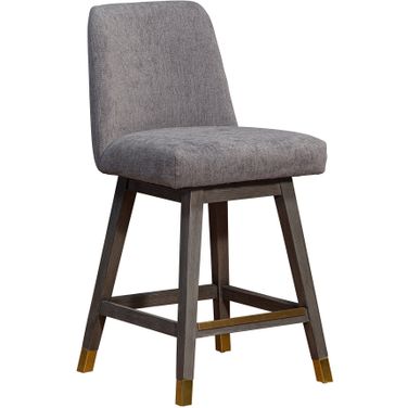 Amalie Swivel Counter Stool In Gray Oak Wood Finish with Mocha Fabric