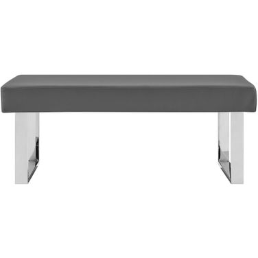 Amanda Contemporary Dining Bench In Gray Faux Leather and Chrome Finish