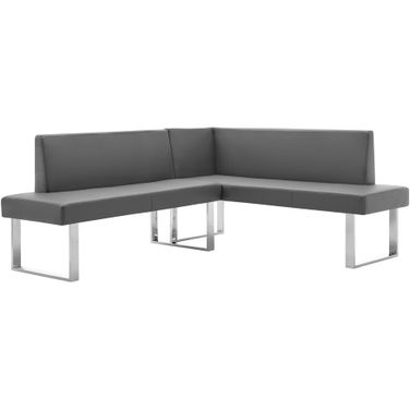 Amanda Contemporary Nook Corner Dining Bench In Gray Faux Leather and Chrome Finish