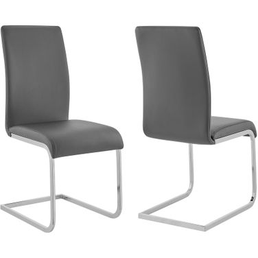 Amanda Contemporary Side Chair Set of 2 In Gray Faux Leather and Chrome Finish