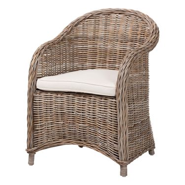 Amanda Handwoven Rattan Armchair with Removable Cushion In Kubu Grey