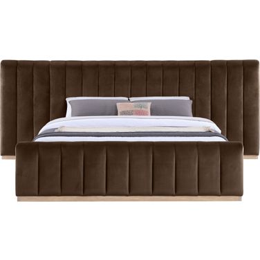 Amara Velvet Upholstered King Bed In Brown