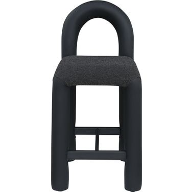 Amari Vegan Leather and Boucle Fabric Stool In Black