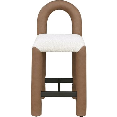 Amari Vegan Leather and Boucle Fabric Stool In Brown
