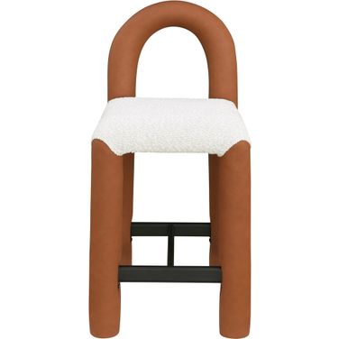 Amari Vegan Leather and Boucle Fabric Stool In Cognac