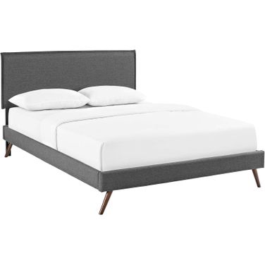 Amaris Gray Queen Fabric Platform Bed with Round Splayed Legs
