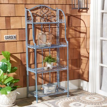 Amaris Wrought Iron 4 Tier Outdoor Bakers Rack in Antique Blue by Safavieh 1StopBedrooms