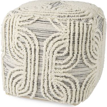 Amaya Wool and Cotton Pouf In Cream,Black and Gray