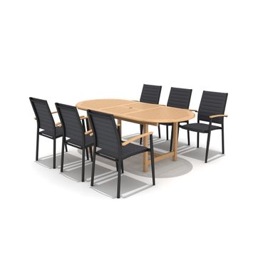 Amazonia Miami 7 Piece Oval Extebdable Patio Dining Set In Black