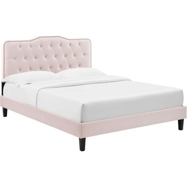 Amber Performance Velvet Queen Platform Bed In Pink MOD-6777-PNK