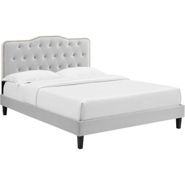 Amber Tufted Performance Velvet King Platform Bed In Light Gray