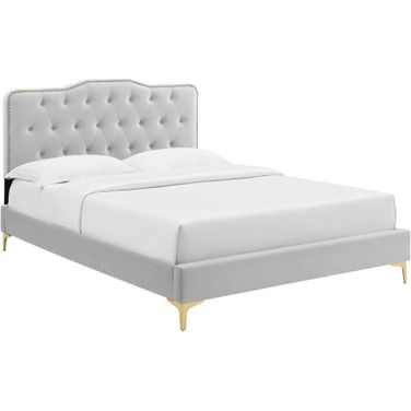 Amber Tufted Performance Velvet Twin Platform Bed In Light Gray