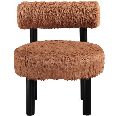 Ambre Vegan Shearling Fabric Upholstered Accent Chair In Saddle and Black