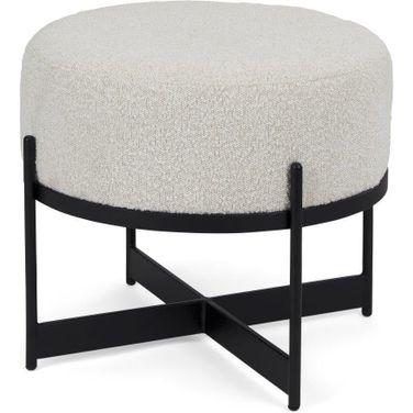 Amelia Cream Boucle With Black Metal Upholstered Pouf