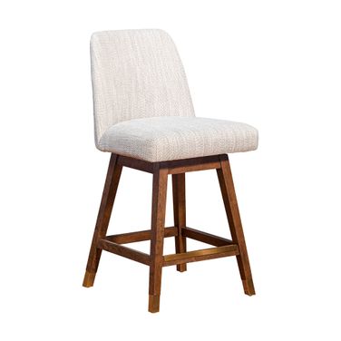 Amelia Swivel Counter Stool Set of 3 In Brown Oak and Beige
