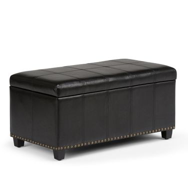 Amelia Vegan Faux Leather Storage Ottoman Bench In Midnight Black