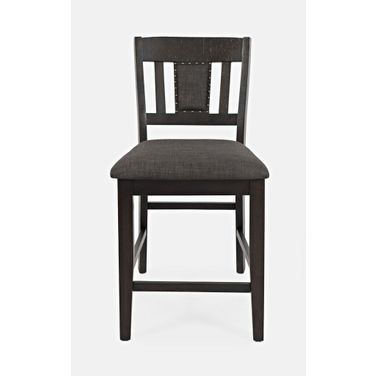American Upholstered Slatback Counter Height Stool with Nailhead Trim Set of 2 In Rustic Brown